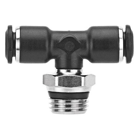 Push-Fit Tee Fitting, Push-to-Connect x Push-to-Connect x Universal, 10mm Tube OD, 3/8 in Pipe Size
