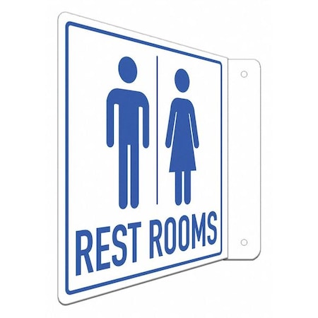 Rest Rooms (w Sym), 8 in W x 8 in H, L-Shape Projection, Aluminum, LCFL-0015-RA_8x8