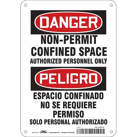 Safety Sign, 10 in Height, 7 in Width, Aluminum, Horizontal Rectangle, English, Spanish, 465M65