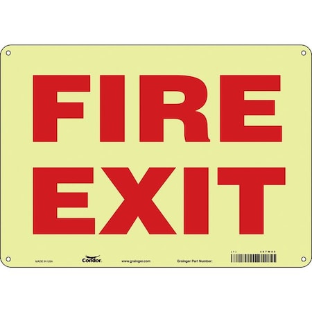 Safety Sign Emergency Exit, Polyethylene, 14 in W, 10 in H, FIRE EXIT, White