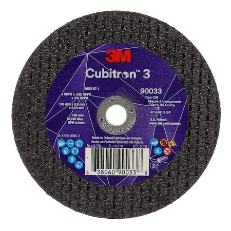 Abrasive Cut-Off Wheel, Type 1, 4 in Dia, 0.035 in Thick, 3/8 in Arbor Hole Size, Ceramic, 60 Grit