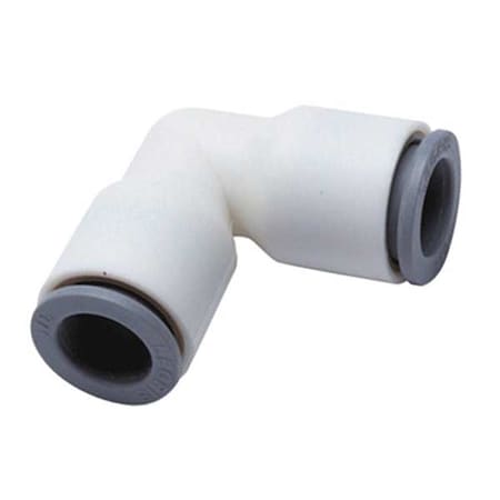 Push-Fit Elbow Fitting, 3/8 in Tube Size, Bio-Based Nylon, White, 10 PK