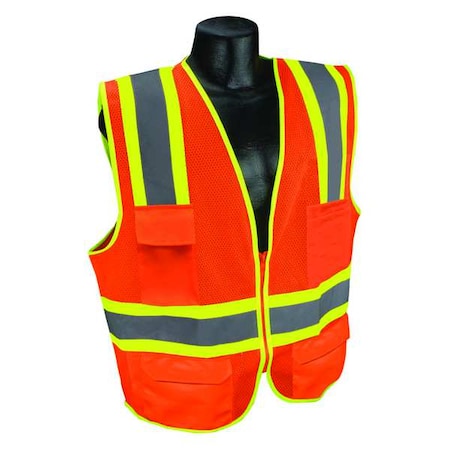 High-Visibility Vest, Type R, Class 2, U-Block, Silver Stripe, Zipper, Mesh Polyester, Orange, S
