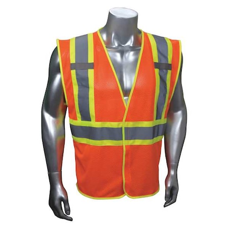 High-Visibility Vest, Type R, ANSI Class 2, U-Block, Mesh Polyester, Hook and Loop, Orange, 2XL/3XL