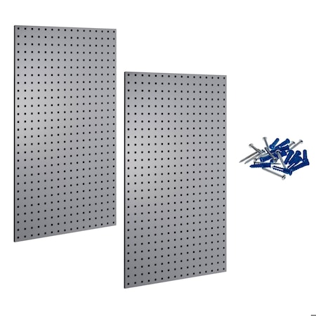 (2) Square Hole Pegboards W/ Mounting Hardware, Epoxy 18-Gauge Steel, Gray, 24" W x 42-1/2" H