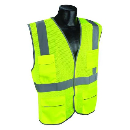 High-Visibility Vest, ANSI Class 2, U-Block, Mesh Polyester, Hook-and-Loop, Lime, Size S/M