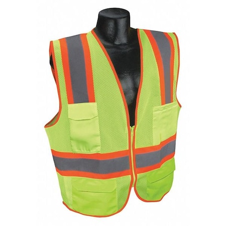 High-Visibility Vest, Type R, Class 2, U-Block, Silver Stripe, Zipper, Mesh Polyester, Lime, 2XL