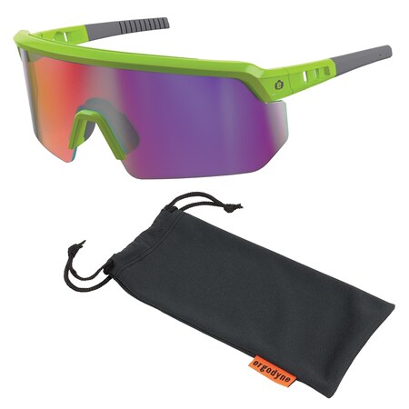 AEGIR, Safety Glasses, Purple Mirror Lens, Lime Frame