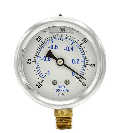 Vacuum Gauge, 1/4 in. NPT, 2-1/2 in., Series: 201L