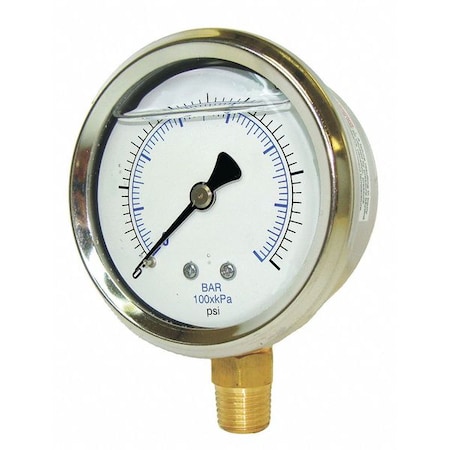Industrial Pressure Gauge, 0 to 5,000 psi, 1 1/2 in Dial, 1/8 in NPT, Bottom Location