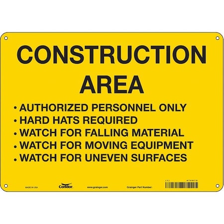 Safety Sign, 10 in Height, 14 in Width, Polyethylene, Horizontal Rectangle, English, 476H70