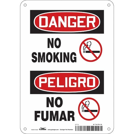 Safety Sign, 10" H, 7 in W, Vinyl, Horizontal Rectangle, English, Spanish, 474P46