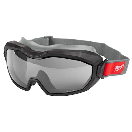 Safety Goggles, Gray Lens, Anti-Fog & Anti-Scratch, Non-Vented, TPV Frame, Adj. Straps