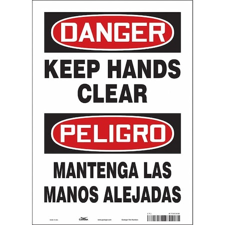 Safety Sign, 14 in Height, 10 in Width, Vinyl, Vertical Rectangle, English, Spanish, 475C68