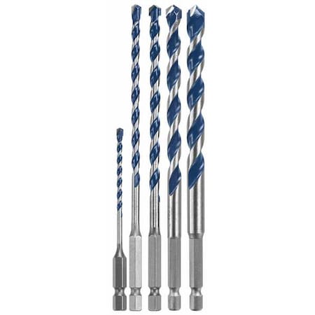 4-Cutter Hammer Drill Bit Set 1/8", 3/16", 1/4", 5/16", 3/8" Hex, 5PK