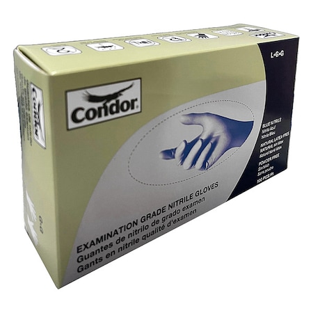 Disposable Gloves, Chemical-Resistant/Medical Grade, 4 mil, Nitrile, Powder-Free, L, 100 PK, Blue