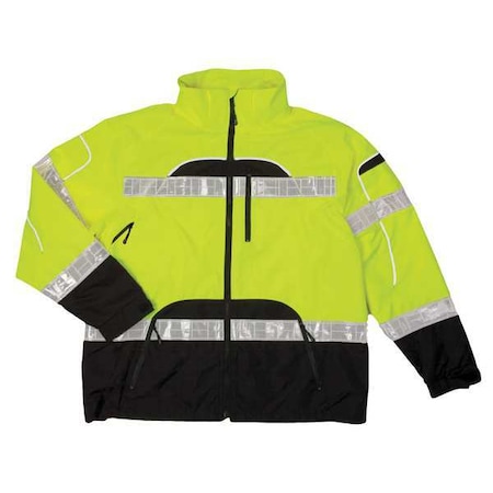 Rain Jacket, Reflective Piping, Polyester, Class 3 R, Black/Yellow, 4XL