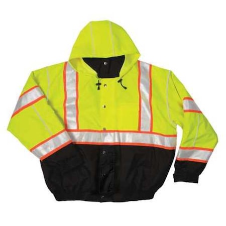 Hi-Vis Bomber Jacket, Polyester, Class 3 Type R, Lime/Black, M