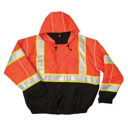 Hi-Vis Bomber Jacket, Polyester, Class 3 Type R, Orange/Black, L