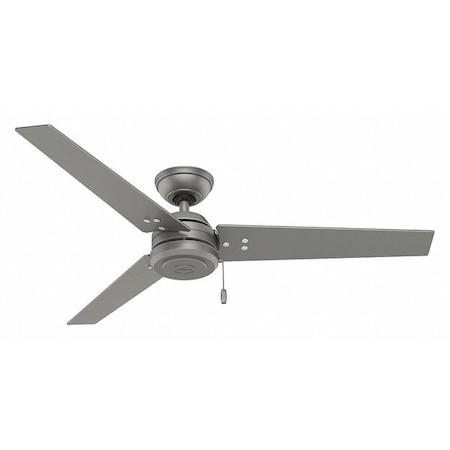 Decorative Ceiling Fan, 52 in Blade Dia, 3 Blades, 3 Speeds, 120V AC, Matte Silver