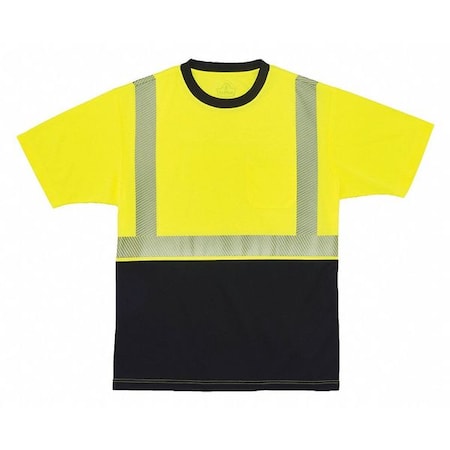 Short Sleeve Hi-Vis Black Bottom T-Shirt, Class 2, Polyester Breathable Knit, Lime/Black, 4Xl