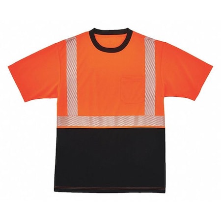 Short Sleeve Hi-Vis Black Bottom T-Shirt, Class 2, Polyester Breathable Knit, Orange/Black, 2XL