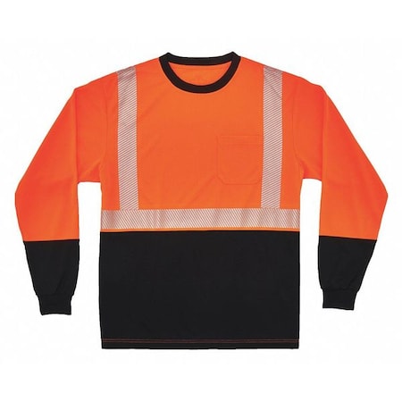 Black Front Perf. Lng Slv Shirt,5XL,Org, Polyester, Orange, Black, 5XL