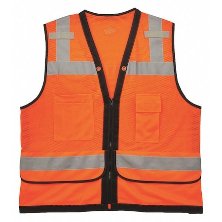 Orange Mesh Surveyors Vest,Org,2XL/3XL, Zipper closure Closure, 4 Outside Pockets, Orange