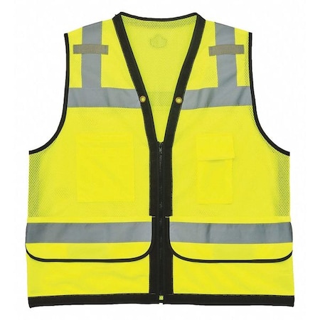 Orange Mesh Surveyors Vest,Lime,2XL/3XL, Zipper closure Closure, 4 Outside Pockets, Lime
