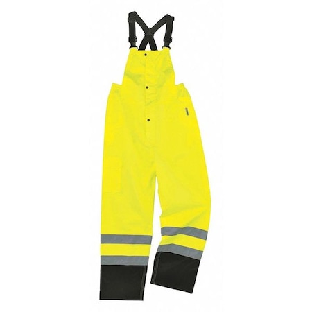 Black Bottom Rain Bibs,Lime,4XL, Polyester/Polyurethane Coating, 48" to 50" Waist, 4Xl