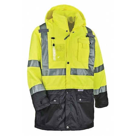 Hi-Vis Jacket, 300D Oxford Polyester Outer Shel, Class 3 Type R, Lime/Black, 2XL