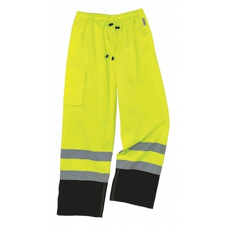 High Visibility Rain Pants, Polyester/Polyurethane Coating, Elastic Closure, Size 5XL