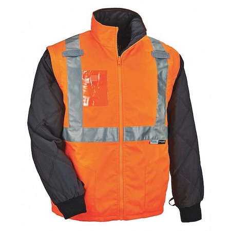 3-in-1 Jacket/Vest, 300D Oxford Polyester, Class 2 Type R, Hi-Viz Orange, Xl