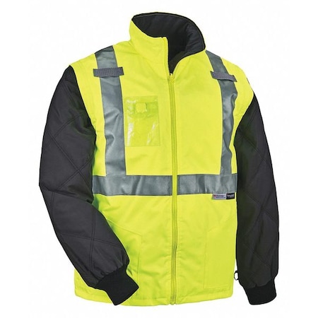3-in-1 Jacket/Vest, 300D Oxford Polyester, Class 2 Type R, Hi-Viz Lime, S