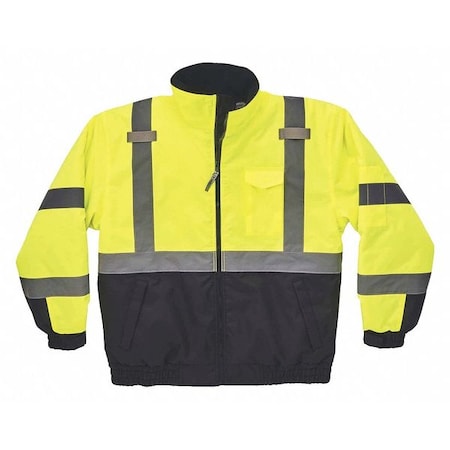 Quilted Bomber Jacket, 300D Oxford Polyester, Class 3 Type R, Hi-Viz Lime, 2XL