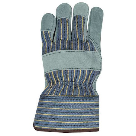 Leather Gloves, Cotton, Safety Cuff, Wing Thumb, Blue, L