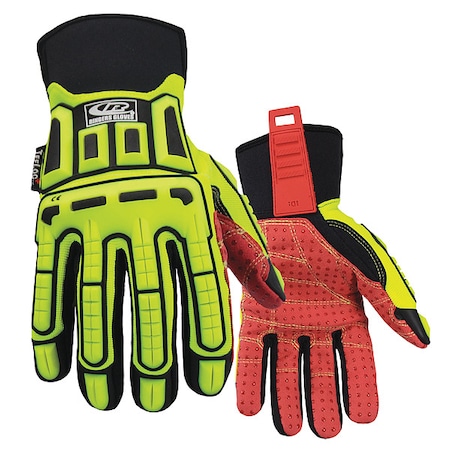 Roughneck Hi-Vis Cut Resistant Impact Gloves, Synthetic Leather Palm, M, High-Visibility Yellow/Red