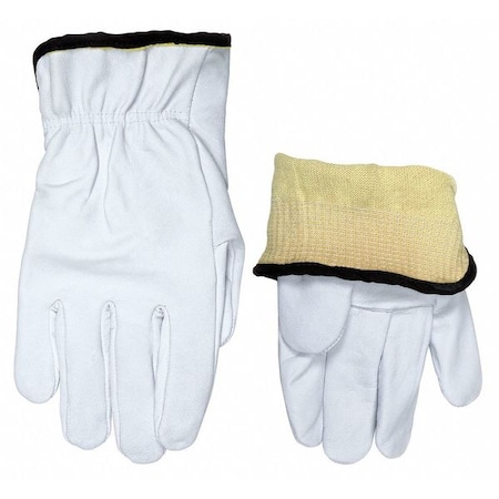 Leather Drivers Gloves, Shirred Slip-On Cuff, Straight Thumb, White, S, 1 PR