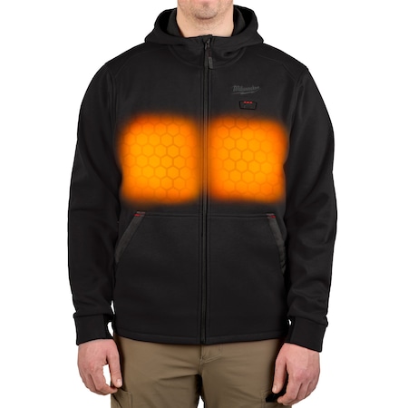 Men's Heated Hoodie, Up to 8 hours Time, Zipper Closure, Black, Size 2XL