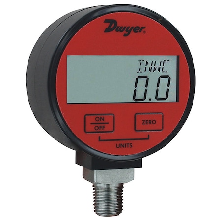 Digital Industrial Compound Gauge, -30 to 0 to 100 psi, 3 in Dial, 1/4 in NPT, Bottom Location