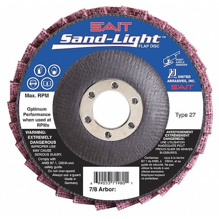 SAIT 71982 Sand-Light Flap Discs, 4-1/2" x 7/8", Medium (Maroon)