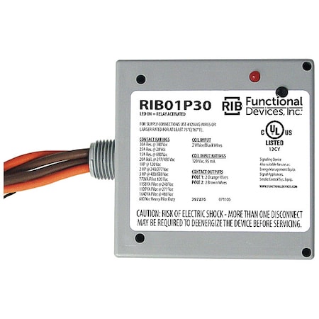 Enclosed Pre-Wired Relay,20A at 300VAC,DPST