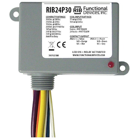 Enclosed Pre-Wired Relay,30A at 300VAC,DPDT