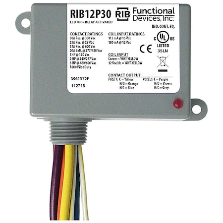 Enclosed Pre-Wired Relay,30A at 300VAC,DPDT