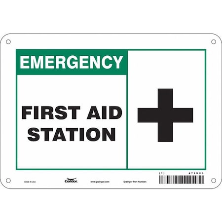 First Aid Station, 10 in W x 7 in H, Vertical Rectangle, Aluminum, 471U83