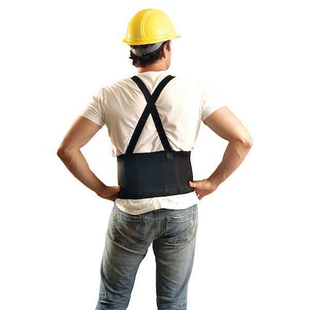 Back Support, Spandex, Detachable Suspenders, Hook-and-Loop, 8 in W, Black, 3XL