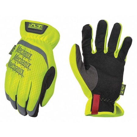 Mechanics Gloves, Hi-Vis, TekDry(R) Synthetic Leather, Reinforced Thumb/Index Finger, Lime, 11,PR