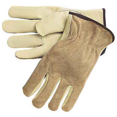 Leather Drivers Gloves, Cowhide, Shirred Slip-On, Keystone Thumb, Gunn Cut, Cream, XL 1 PR