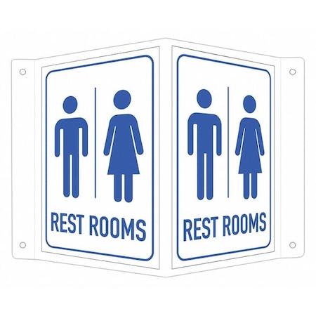 Restrooms (w Sym), 7 1/2 in W x 6 in H, V-Shape Projection, Aluminum, LCVB-0037-RA_4x6