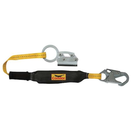 Rope Grab with Lanyard, Steel, 310 lb, Yellow/Black, For Rope Size: 5/8 in